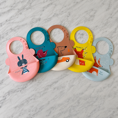 Silicone Baby Bib with Cute Animal Prints