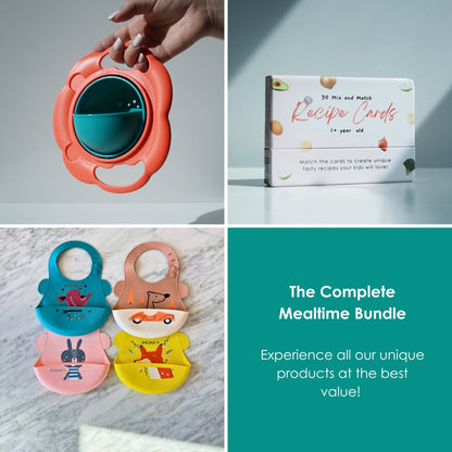 Complete Mealtime Bundle - Bowl, Cards and Animal Bib